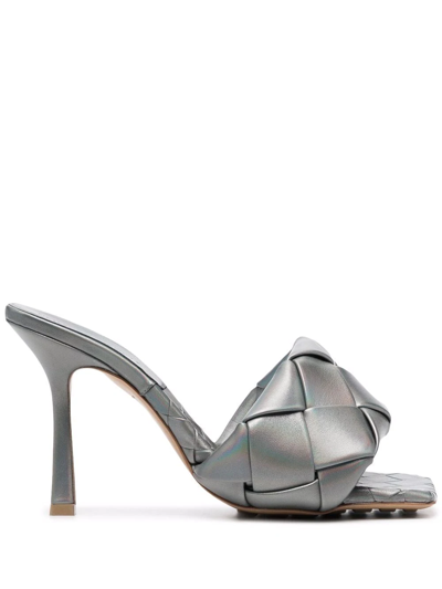 Bottega Veneta 90mm Lido Woven Leather Slide Sandals In Gray