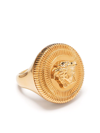 Versace Engraved Medusa Head Brass Rings In Gold