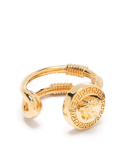 Versace Safety Pin Medusa Open Ring In Gold