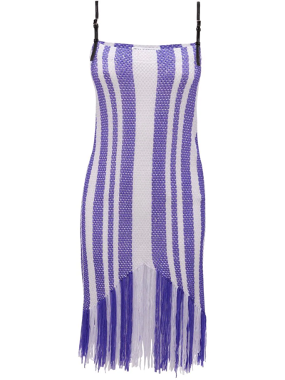 Jw Anderson 2-tone Fringed Knit Midi Dress In Purple White