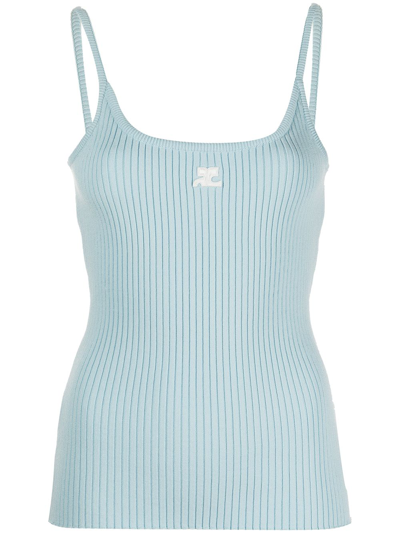 Courrèges Logo-patch Ribbed Camisole In Blue