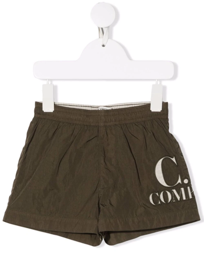 C.p. Company Kids' Embroidered-logo Swim Shorts In Green