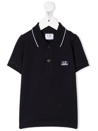 C.p. Company Kids' Logo-patch Short-sleve Polo Shirt In Blue