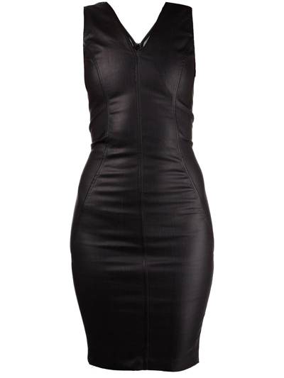 Rick Owens Matte V-neck Fitted Dress In Nero