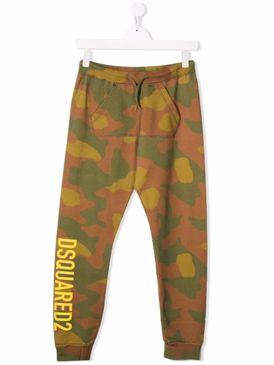 Dsquared2 Teen Logo-print Straigt-leg Trousers In Green