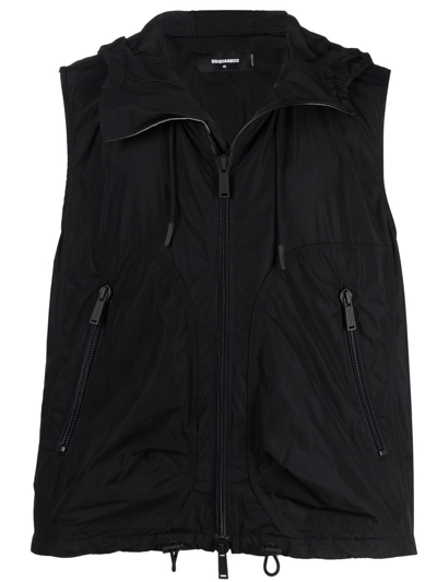 Dsquared2 Hooded Zip-up Gilet In Black