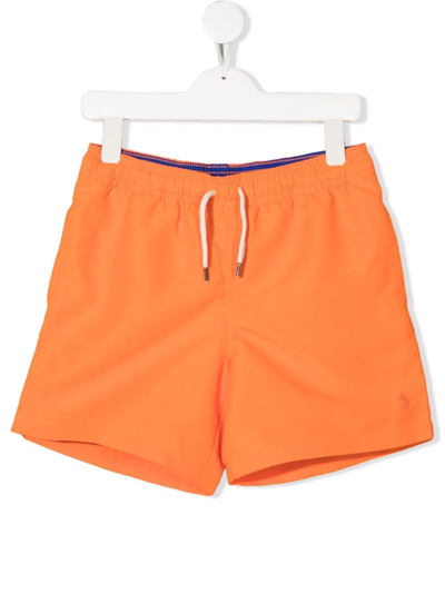 Ralph Lauren Kids' Drawstring Swim Shorts In Orange