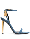 Tom Ford Padlock 85 Naked Pointy Denim Sandals In Blue