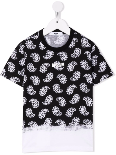 Msgm Kids' Logo-stamp Ombré-bandana T-shirt In Black