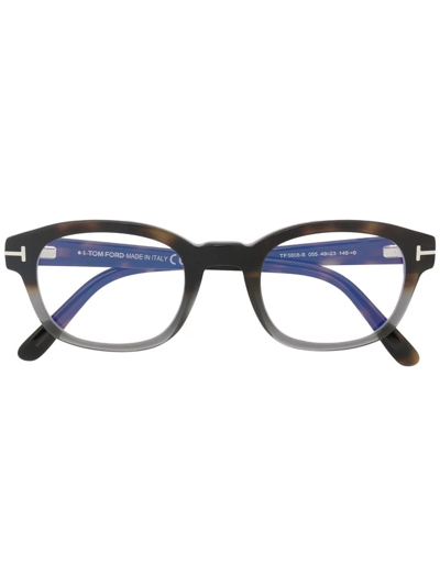 Tom Ford Oval-frame Tortoiseshell-effect Glasses In Black