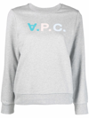 Apc Suzie Flocked-logo Sweatshirt In Grey