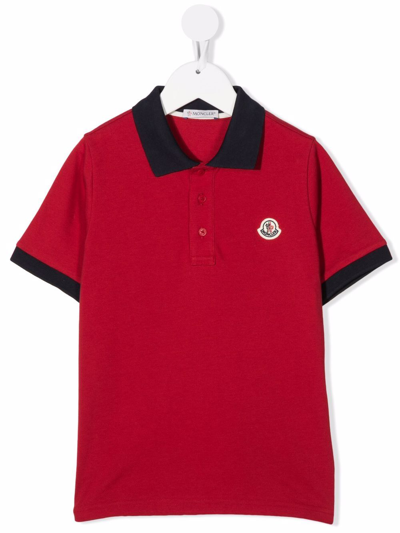 Moncler Kids' Two-tone Logo-patch Polo Shirt In Red