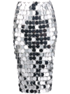 Rabanne Shimmering Midi Skirt With Circular Plastic Discs In Grau