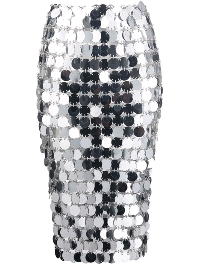 Paco Rabanne Mirror-effect Sequin Midi Skirt In Silver