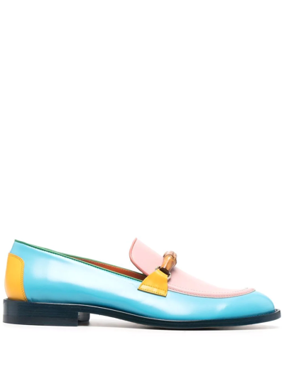 Casablanca Memphis Wood-embellished Leather Moccasins In Light Blue,pink,yellow