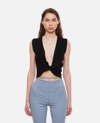 Jacquemus Le Haut Noue Cotton Blend Knot Crop Top In Nero