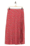 Max Studio Pleated Midi Skirt In Soft Red Wild Multi Vine