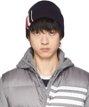 Thom Browne Tricolor Striped Jersey Stitch Merino Wool Beanie In Blue