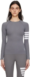 Thom Browne 4-bar Compression Long-sleeve Top In Med Grey