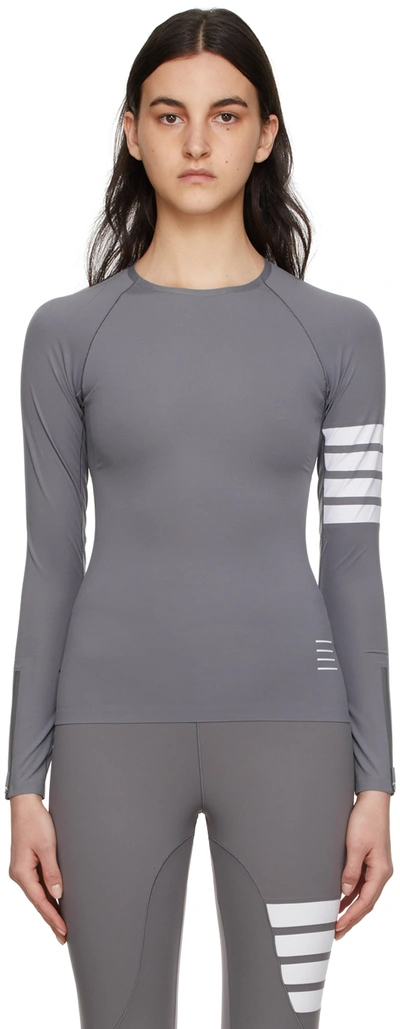 Thom Browne 4-bar Compression Long-sleeve Top In Grey