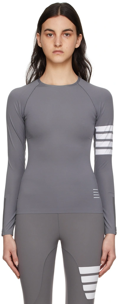 Thom Browne 4-bar Compression Long-sleeve Top In Med Grey