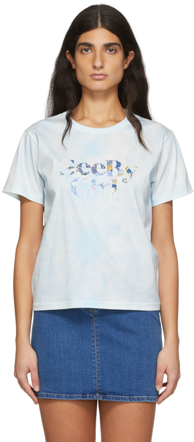 See By Chloé Printed Cotton-jersey T-shirt In Light Blue