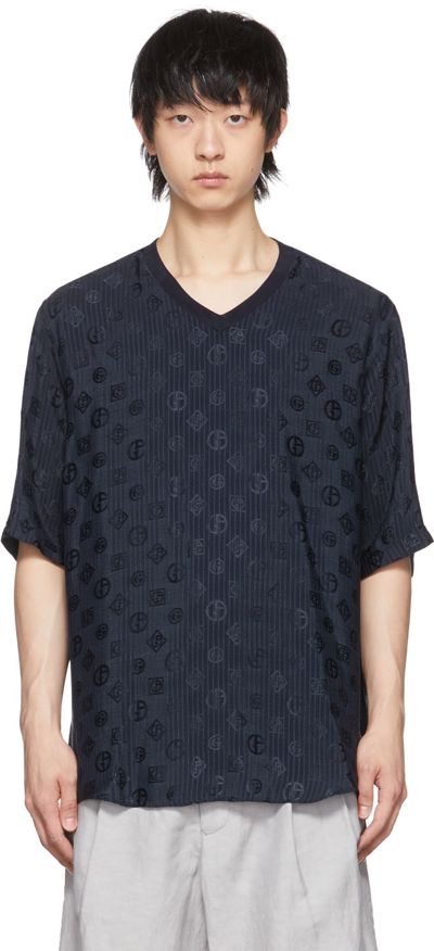Giorgio Armani Monogram-pattern T-shirt In Blue