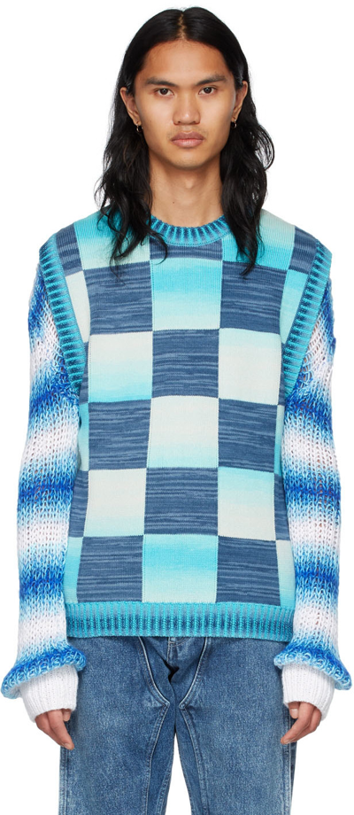 Agr Blue Cotton Vest In Blue Multi