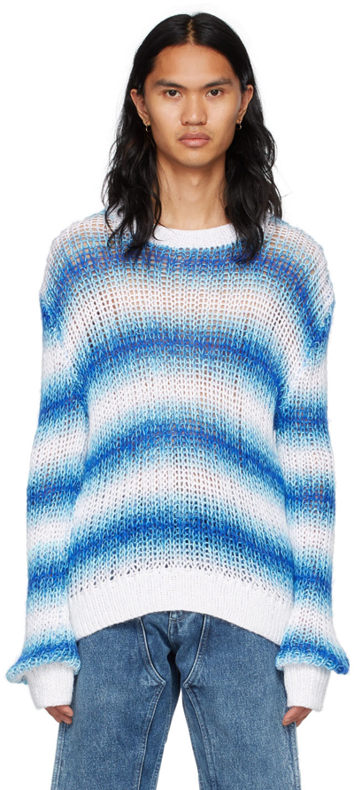 Agr Blue & White Cotton Sweater In Blue/white