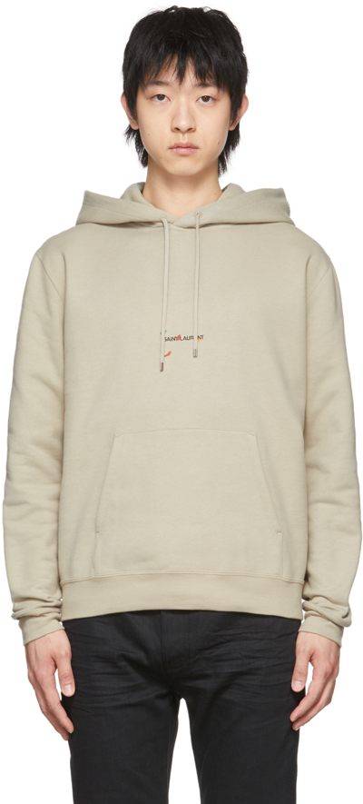 Saint Laurent Logo Detail Jersey Sweatshirt Hoodie In Neutrals