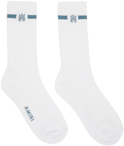 Amiri White & Blue Solid M.a. Socks In Blue-cotton / Nylon