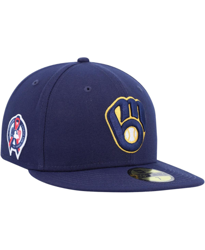 New Era Men's Navy Milwaukee Brewers 9, 11 Memorial Side Patch 59fifty Fitted Hat