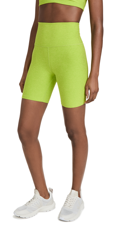 Beyond Yoga High Waist Space Dye Biker Shorts In Lime Green