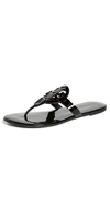 Tory Burch Glossy Patent T-strap Sandals In Perfect Black