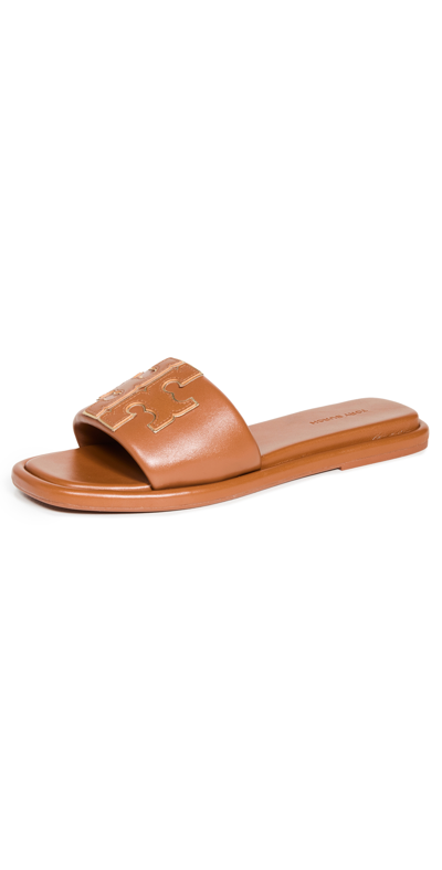 Tory Burch Double T Sport Slides Bourbon Miele/gold