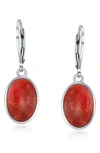 Bling Jewelry Oval Stone Drop Earrings In Red