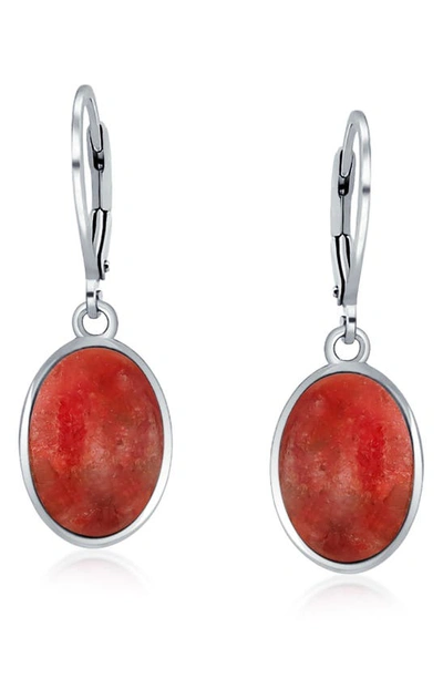 Bling Jewelry Oval Stone Drop Earrings In Red