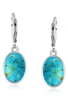 Bling Jewelry Oval Stone Drop Earrings In Turquoise