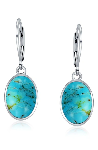 Bling Jewelry Oval Stone Drop Earrings In Turquoise