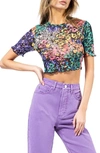 Afrm Isla Mesh Crop Shirt In Patchwork Floral