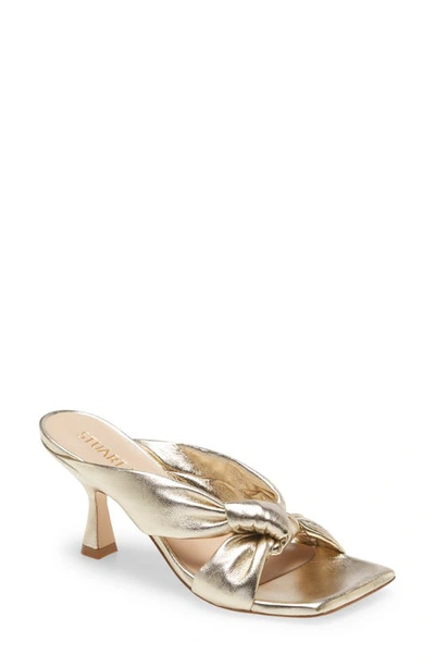 Stuart Weitzman Playa Metallic Knot Kitten-heel Sandals In Platino