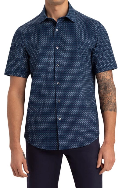 Bugatchi Tech Print Stretch Cotton Button-up Shirt In Navy