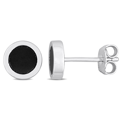 Amour 5/8 Ct Tgw Hematite Stud Earrings In Sterling Silver In White