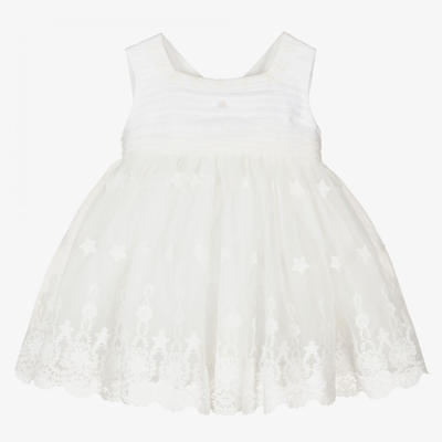 Patachou Babies' Girls Ivory Embroidered Tulle Dress