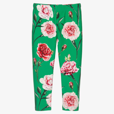 Dolce & Gabbana Girls Teen Green Carnation Leggings