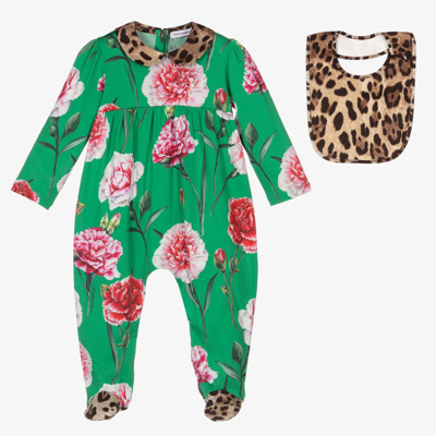 Dolce & Gabbana Babies' 2-piece Gift Set With Carnation And Leopard Print In Multicolor