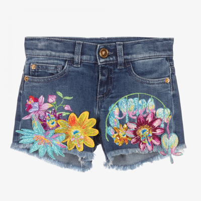 Versace Babies' Girls Blue Floral Denim Shorts