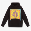 Versace Teen Barocco Goddess Print Cotton Hoodie In Black