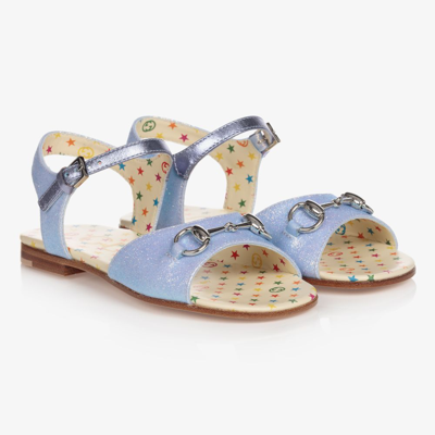 Gucci Kids' Glitter-detail Open-toe Sandals In Blue