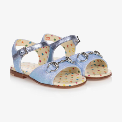 Gucci Babies' Horsebit Glitter-detail Sandals In Blue